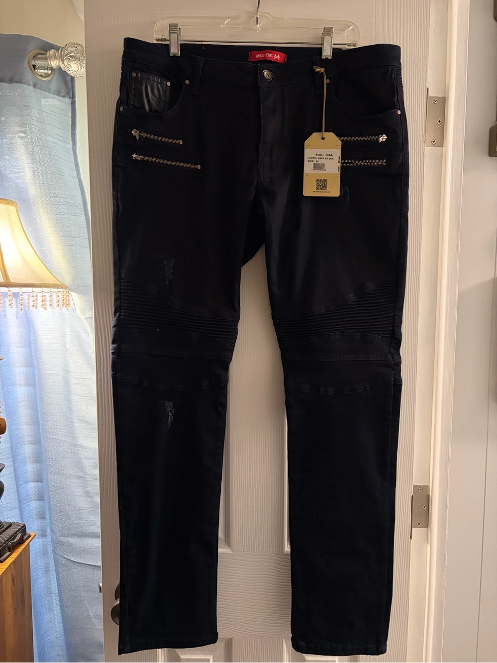 Saint Laurent Black Slim Moto-Style Jeans with Zipper Accents
